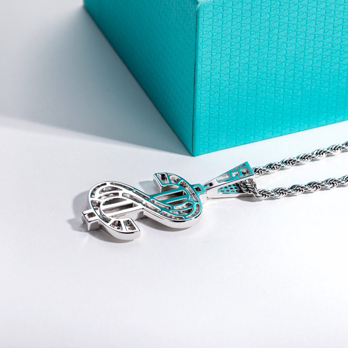 Fully‑Paved Moissanite Dollar Symbol Pendant | S925 Silver