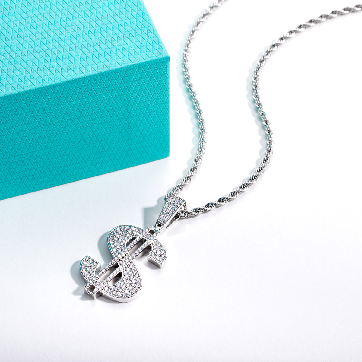 Fully‑Paved Moissanite Dollar Symbol Pendant | S925 Silver
