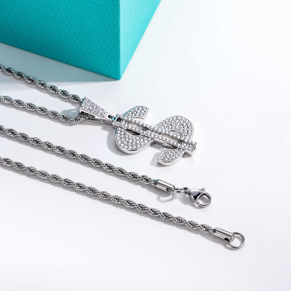 Fully‑Paved Moissanite Dollar Symbol Pendant | S925 Silver