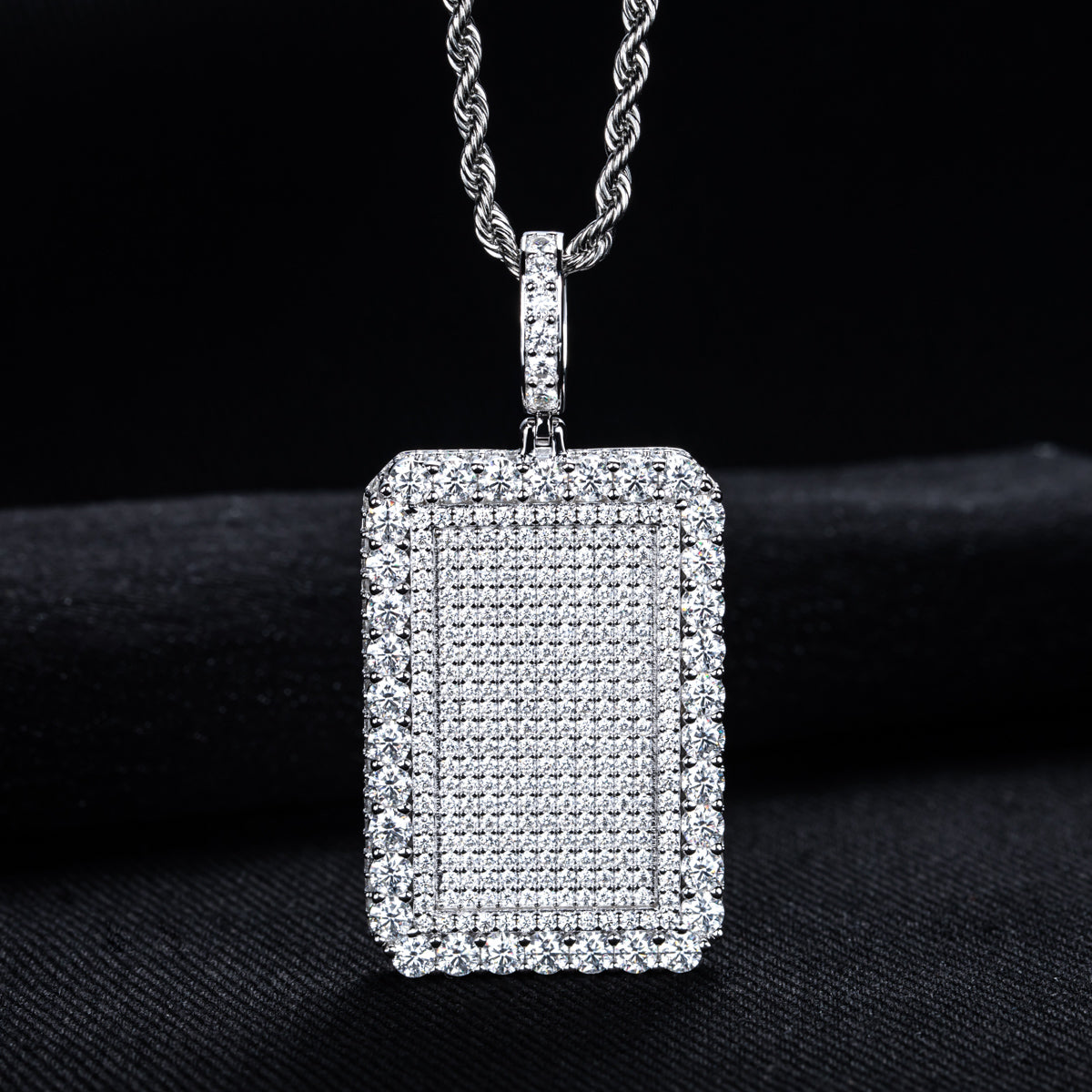 S925 Sterling‑Silver Hip‑Hop Full‑Paved Moissanite Square Tag Pendant