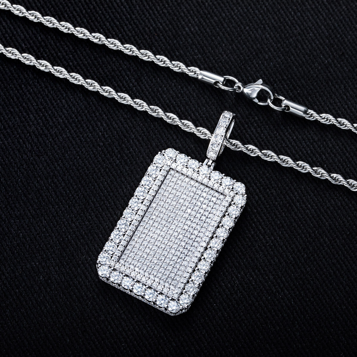 S925 Sterling‑Silver Hip‑Hop Full‑Paved Moissanite Square Tag Pendant
