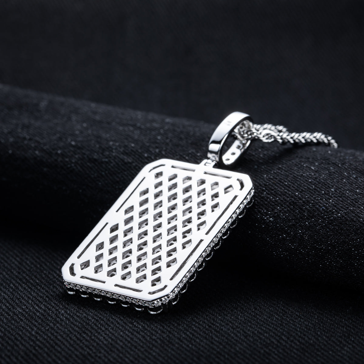 S925 Sterling‑Silver Hip‑Hop Full‑Paved Moissanite Square Tag Pendant