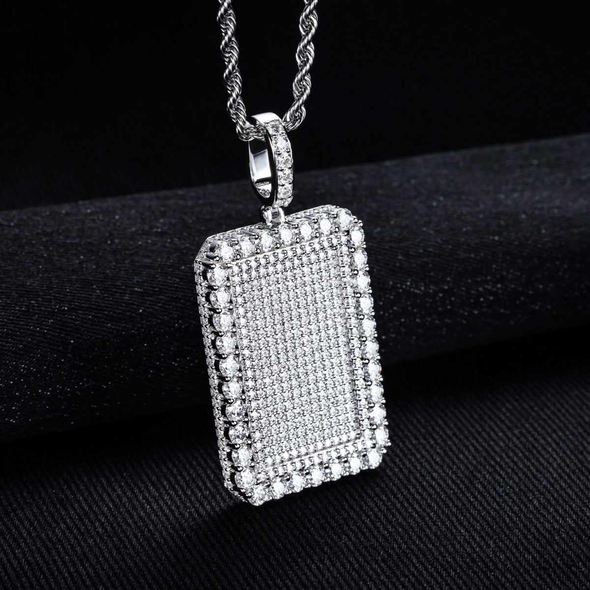 S925 Sterling‑Silver Hip‑Hop Full‑Paved Moissanite Square Tag Pendant