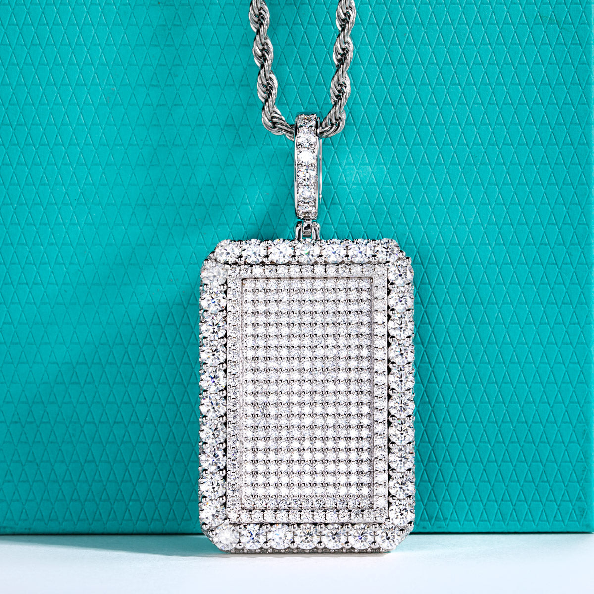 S925 Sterling‑Silver Hip‑Hop Full‑Paved Moissanite Square Tag Pendant