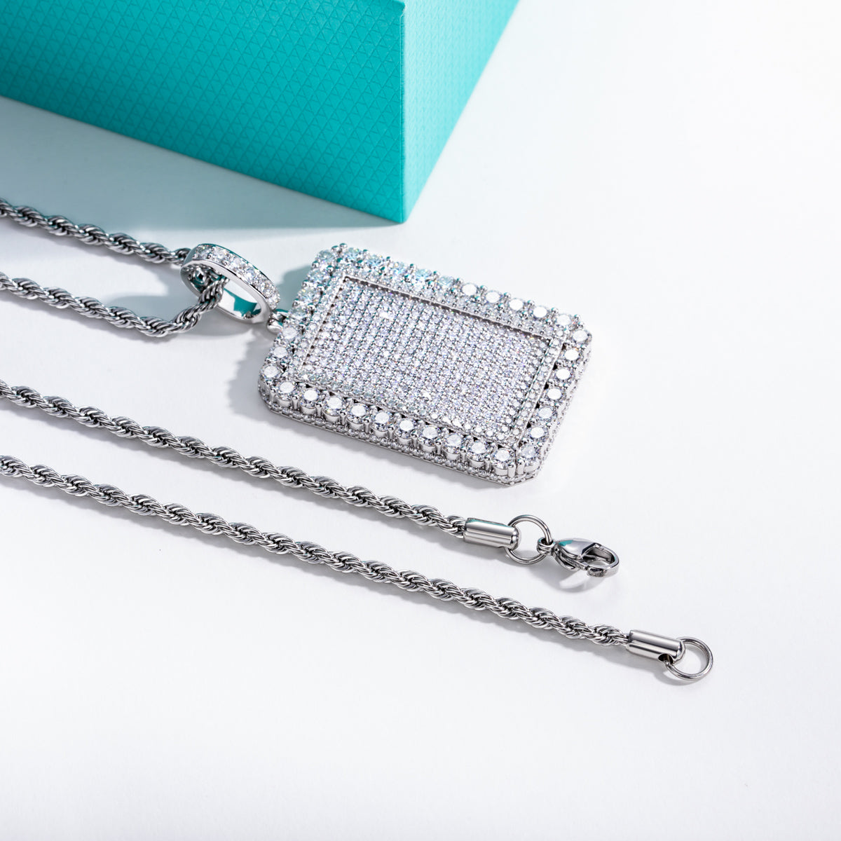 S925 Sterling‑Silver Hip‑Hop Full‑Paved Moissanite Square Tag Pendant
