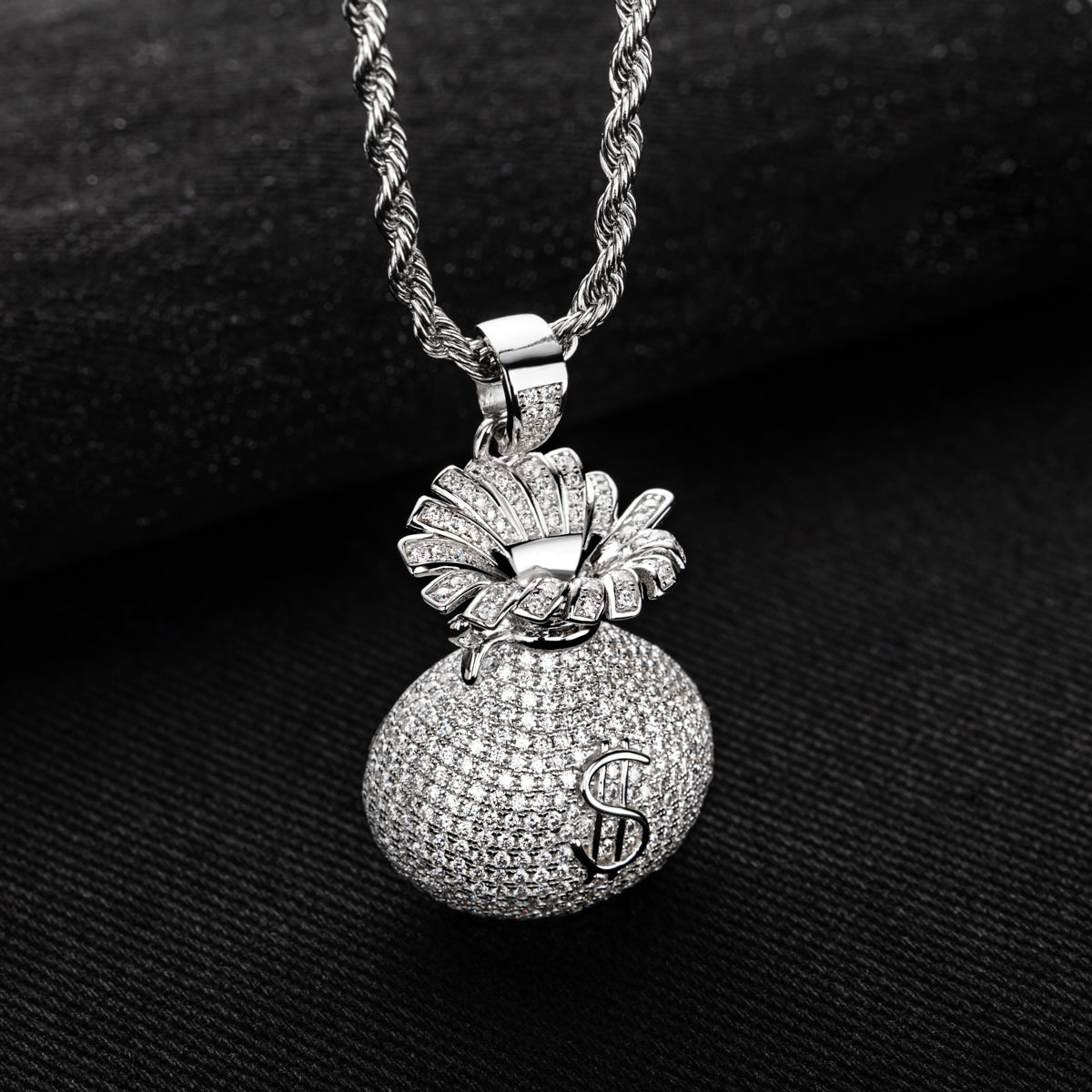 S925 Sterling Silver Money Bag Moissanite Pendant