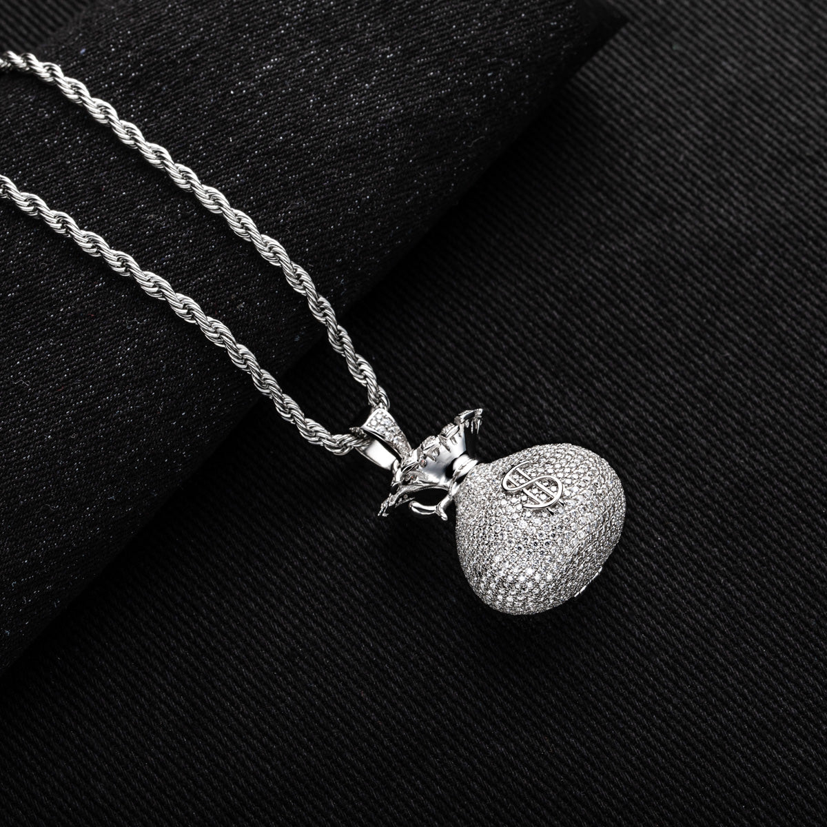 S925 Sterling Silver Money Bag Moissanite Pendant