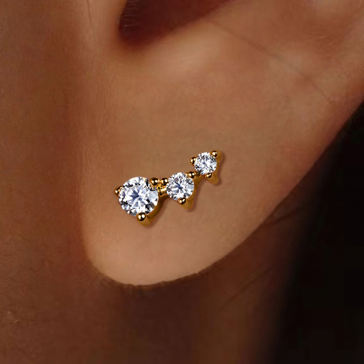 3.5mm Three Stone Moissanite Earrings S925 Silver Studs