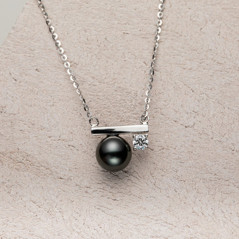 AnuClub Tahitian Black Pearl Moissanite Necklace (9-10mm)