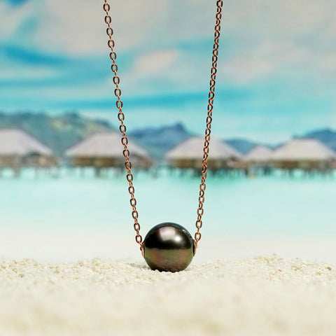 AnuClub Gold Tahitian Black Pearl Necklace