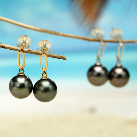 AnuClub 18K Tahitian Black Pearl Earrings