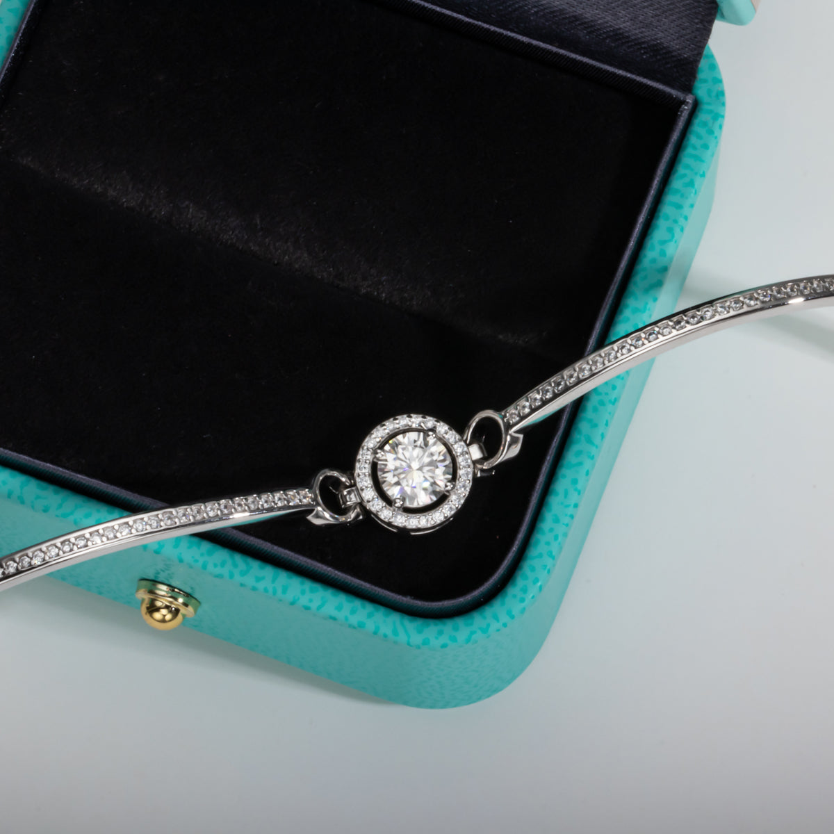Moissanite Silver Bracelet 18K White Gold Plated Adjustable Bangles