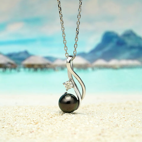 AnuClub Tahitian Black Pearl Necklace (9-10mm)