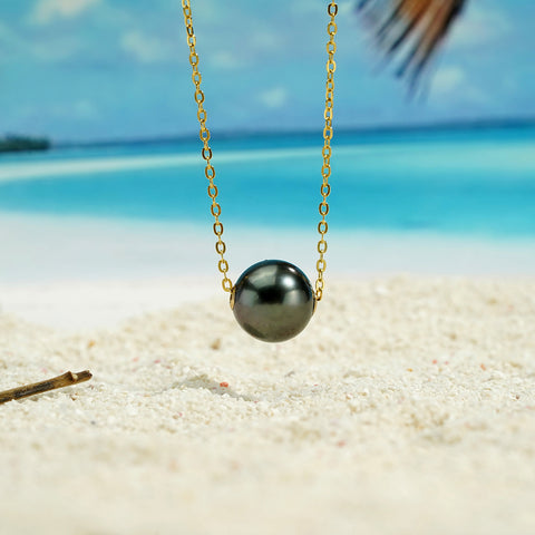 AnuClub Gold Tahitian Black Pearl Necklace