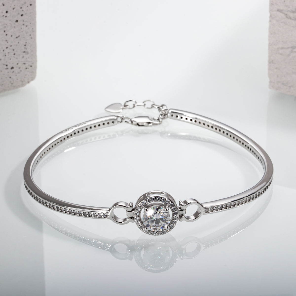 Moissanite Silver Bracelet 18K White Gold Plated Adjustable Bangles