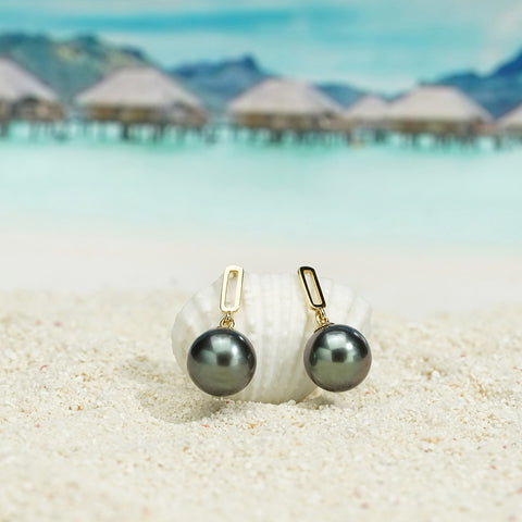 AnuClub 18K Tahitian Black Pearl Earrings