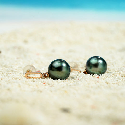 AnuClub 18K Tahitian Black Pearl Earrings