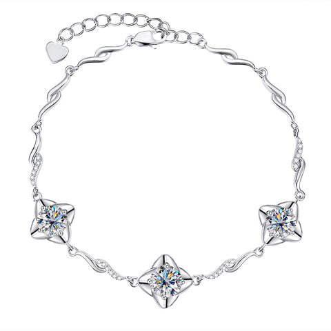 Moissanite Four Leaf Clover 925 Silver Adjustable Bracelets (3.0CTTW)