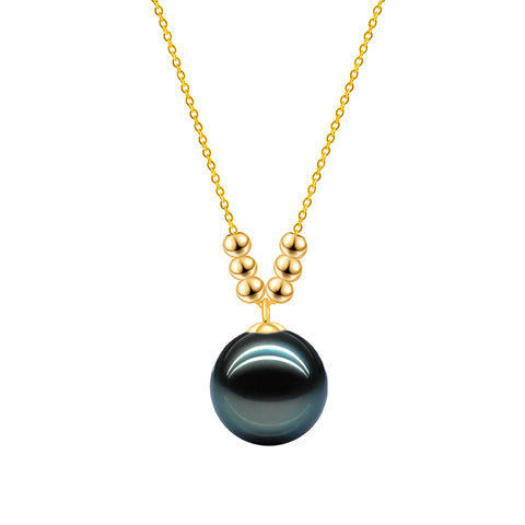 AnuClub 18K Gold Tahitian Black Pearl Necklace (10-11mm)