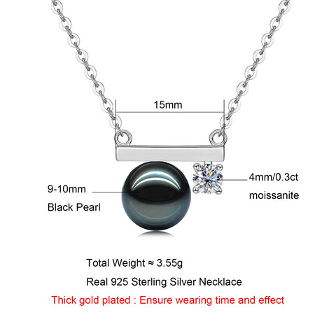 AnuClub Tahitian Black Pearl Moissanite Necklace (9-10mm)