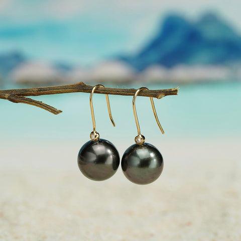 AnuClub 18K Tahitian Black Pearl Earrings