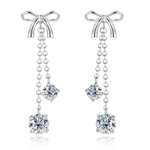 Round Brilliant Two Stone Moissanite Diamond Bow Dangle Earrings (3 ct. tw)