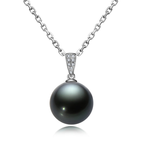 AnuClub 18K Gold Tahitian Black Pearl Necklace (10-11mm)