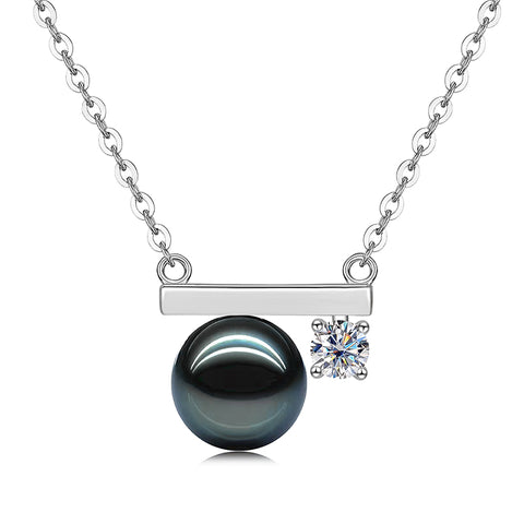 AnuClub Tahitian Black Pearl Moissanite Necklace (9-10mm)