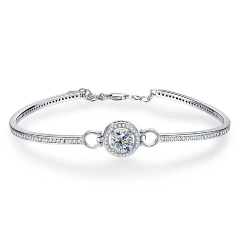 Moissanite Diamond Silver Bracelet 18K White Gold Plated Adjustable Bangles