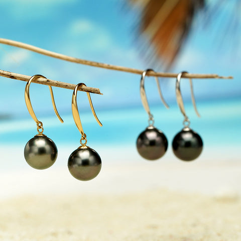 AnuClub 18K Gold Tahitian Black Pearl Earrings