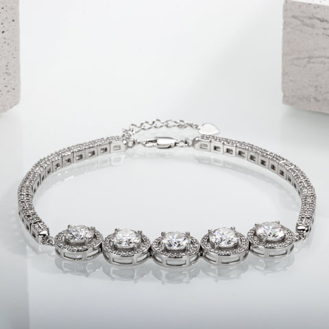Moissanite Silver Tennis Bracelet On Hand  Adjustable Bracelets (5.0CTTW)