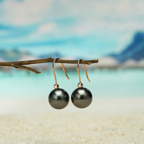 AnuClub 18K Tahitian Black Pearl Earrings