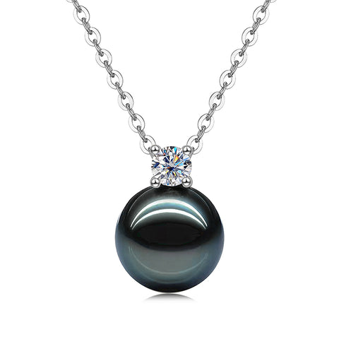 AnuClub Tahitian Black Pearl Moissanite Necklace