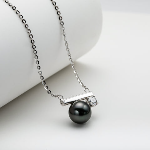 AnuClub Tahitian Black Pearl Moissanite Necklace (9-10mm)