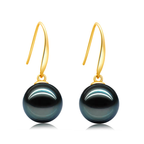 AnuClub 18K Gold Tahitian Black Pearl Earrings