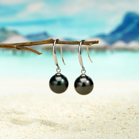 AnuClub 18K Gold Tahitian Black Pearl Earrings