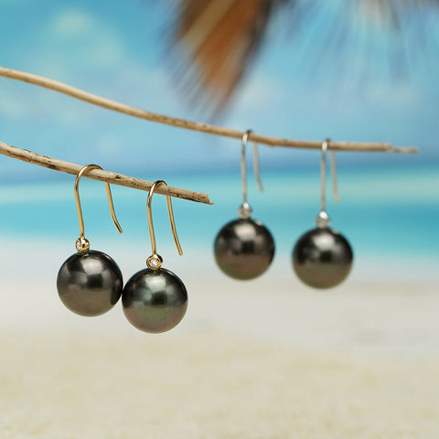 AnuClub 18K Tahitian Black Pearl Earrings