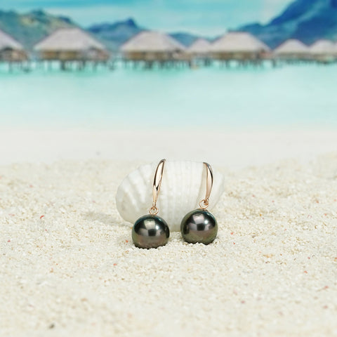 AnuClub 18K Gold Tahitian Black Pearl Earrings