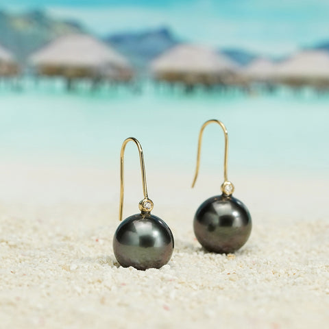 AnuClub 18K Tahitian Black Pearl Earrings