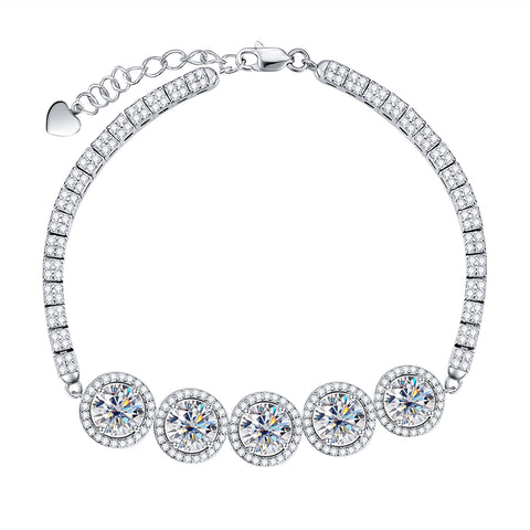Moissanite Silver Tennis Bracelet On Hand  Adjustable Bracelets (5.0CTTW)