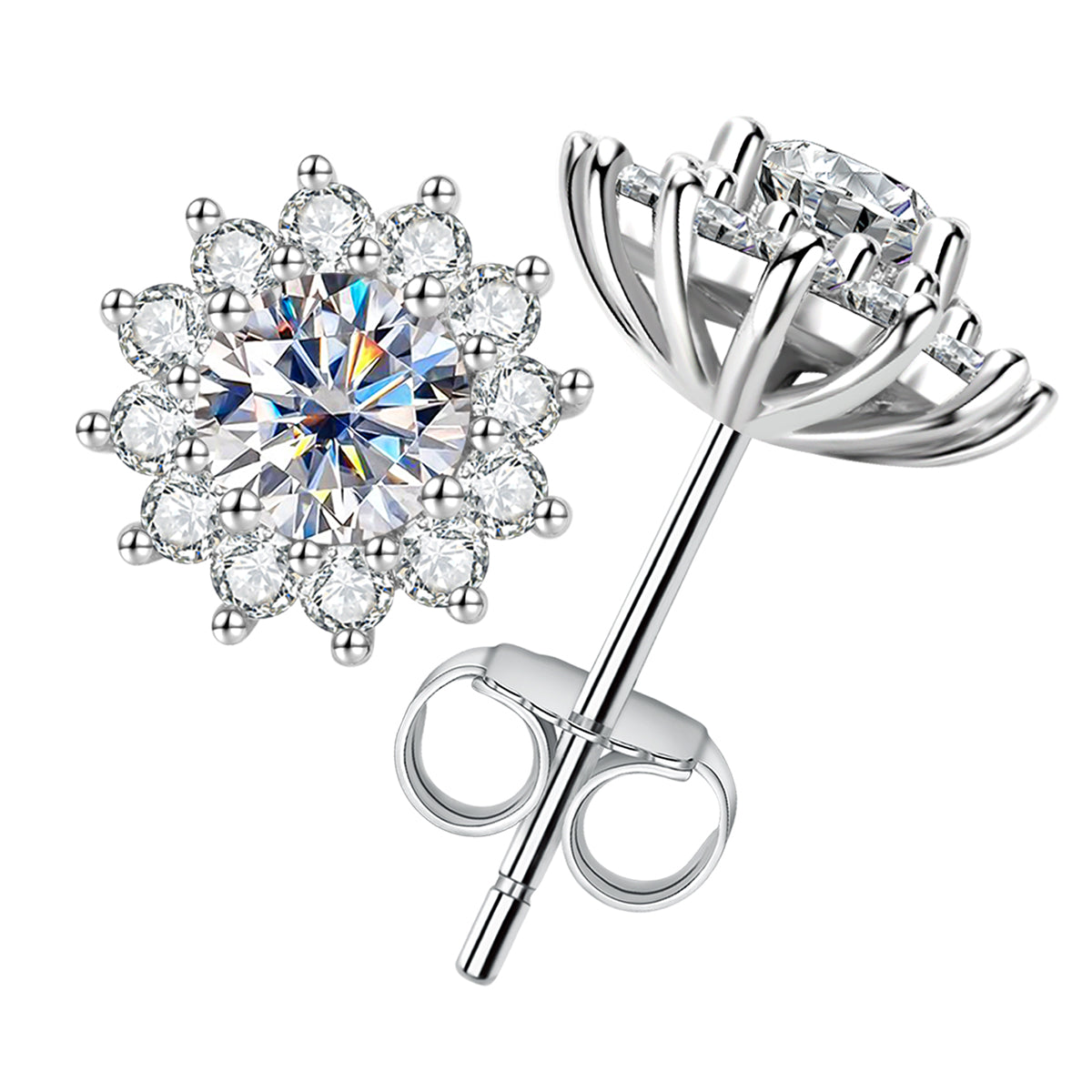 Round Brilliant Moissanite Diamond Sunflower Stud Earrings (1 ct. tw)