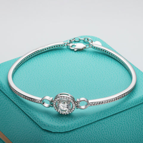 Moissanite Diamond Silver Bracelet 18K White Gold Plated Adjustable Bangles