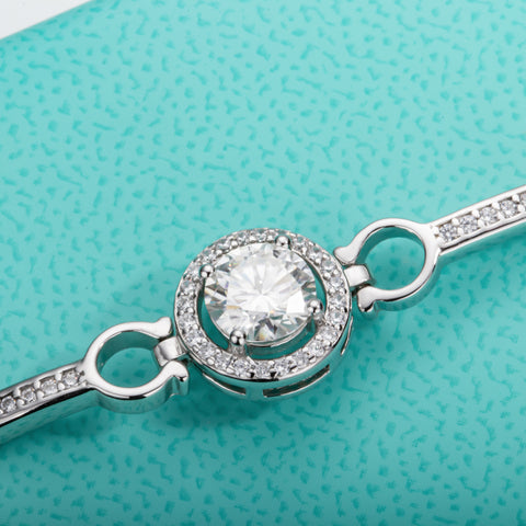 Moissanite Diamond Silver Bracelet 18K White Gold Plated Adjustable Bangles