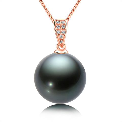 AnuClub 18K Gold Tahitian Black Pearl Necklace (10-11mm)