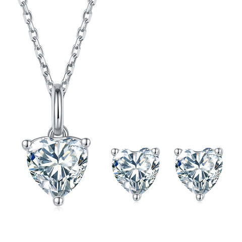 Heart Brilliant Moissanite Diamond Necklace Earrings Set