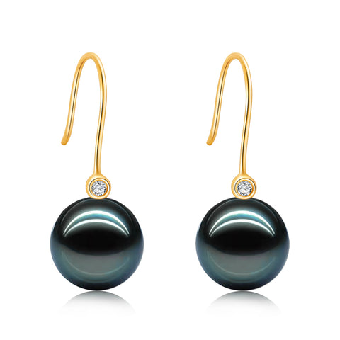 AnuClub 18K Tahitian Black Pearl Earrings