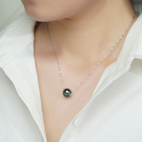 AnuClub Gold Tahitian Black Pearl Necklace