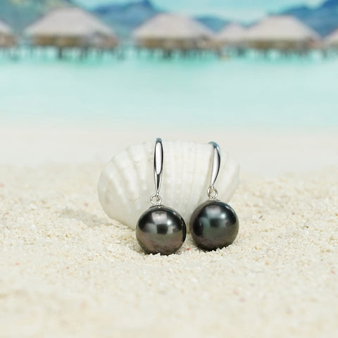 AnuClub 18K Gold Tahitian Black Pearl Earrings