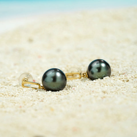 AnuClub 18K Tahitian Black Pearl Earrings