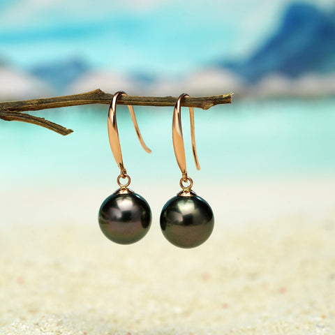 AnuClub 18K Gold Tahitian Black Pearl Earrings